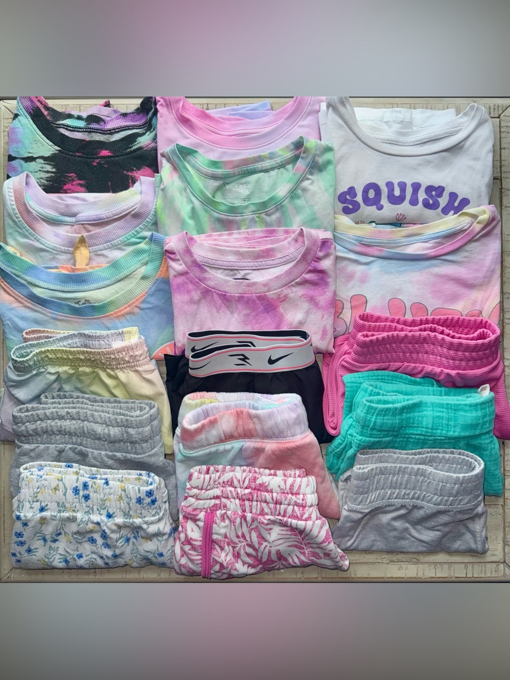 Girls size medium / 10-12 years lot of SS tops & shorts 17pc + extras